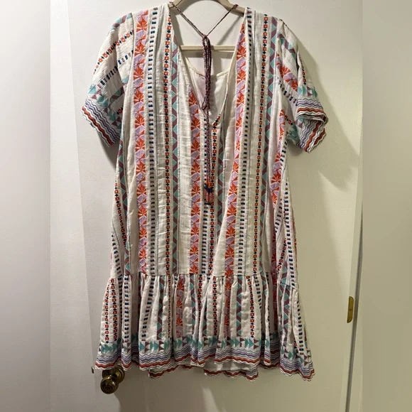 Anthropologie DUET Tildie Embroidered Tunic Dress multi color Tassel - Picture 3 of 6